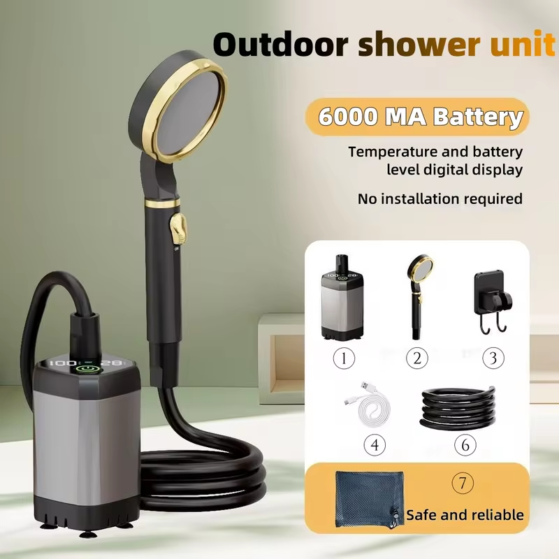 Outdoor Camping Showers - ชุดฝักบัวไฟฟ้าแบบพกพาสำหรับใช้งานกลางแจ้ง ชุดอาบน้ำสำหรับตั้งแคมป์ แบตเตอรี่ใช้งานได้ยาวนาน เหมาะสำหรับงานก่อสร้าง ตั้งแคมป์ และใช้ในครัวเรือน