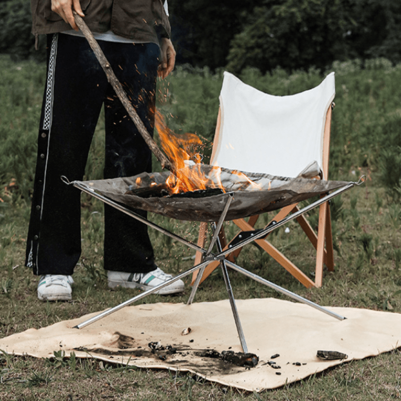 Outdoor Camping Fireplace - เตาไฟพับได้แบบพกพา โครงเหล็ก สำหรับตั้งแคมป์ ใช้สำหรับเผาไม้กลางแจ้ง เหมาะสำหรับก่อกองไฟ