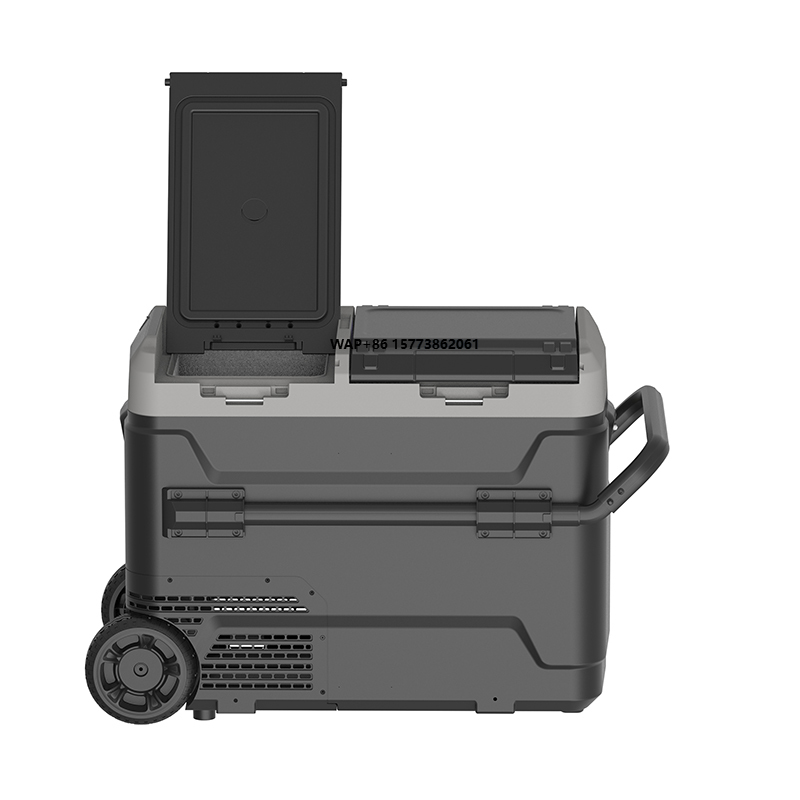Outdoor Camping Zone - ตู้เย็นมินิบาร์แบบสองโซน AC 110-220V/DC 12/24V ตู้เย็นพลาสติกสำหรับตั้งแคมป์กลางแจ้ง พร้อมโหมดแช่แข็ง