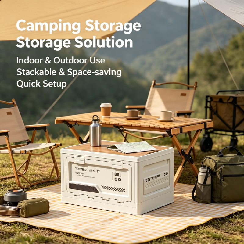 Outdoor Camping Storage Box - กล่องเก็บของกลางแจ้ง กล่องพับได้สำหรับแคมป์ปิ้ง กล่องจัดระเบียบสำหรับแคมป์ปิ้ง กล่องเก็บของท้ายรถ ฝาไม้ กล่องเก็บของอุตสาหกรรม