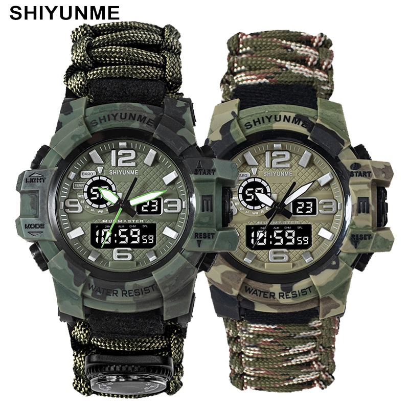 Outdoor Camping Zone - Shiyunme นาฬิกาข้อมือควอทซ์, Jam Tangan Sport ทหารกันน้ำสำหรับผู้ชาย