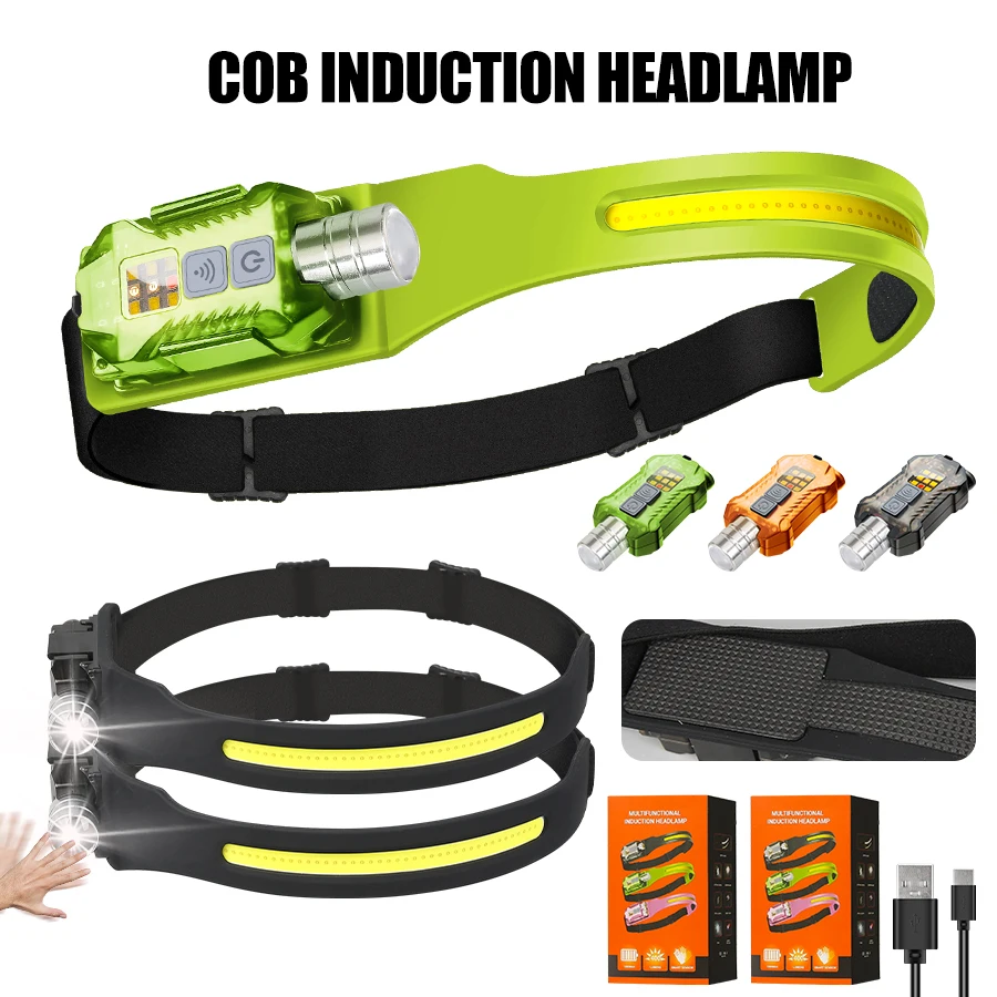 Outdoor Camping And Fishing - ไฟฉายคาดศีรษะ LED อันทรงพลังแบบพกพาแบบชาร์จไฟได้พร้อมหางแม่เหล็ก 9 โหมดแสงสว่างสำหรับตั้งแคมป์กลางแจ้งโคมไฟตกปลา