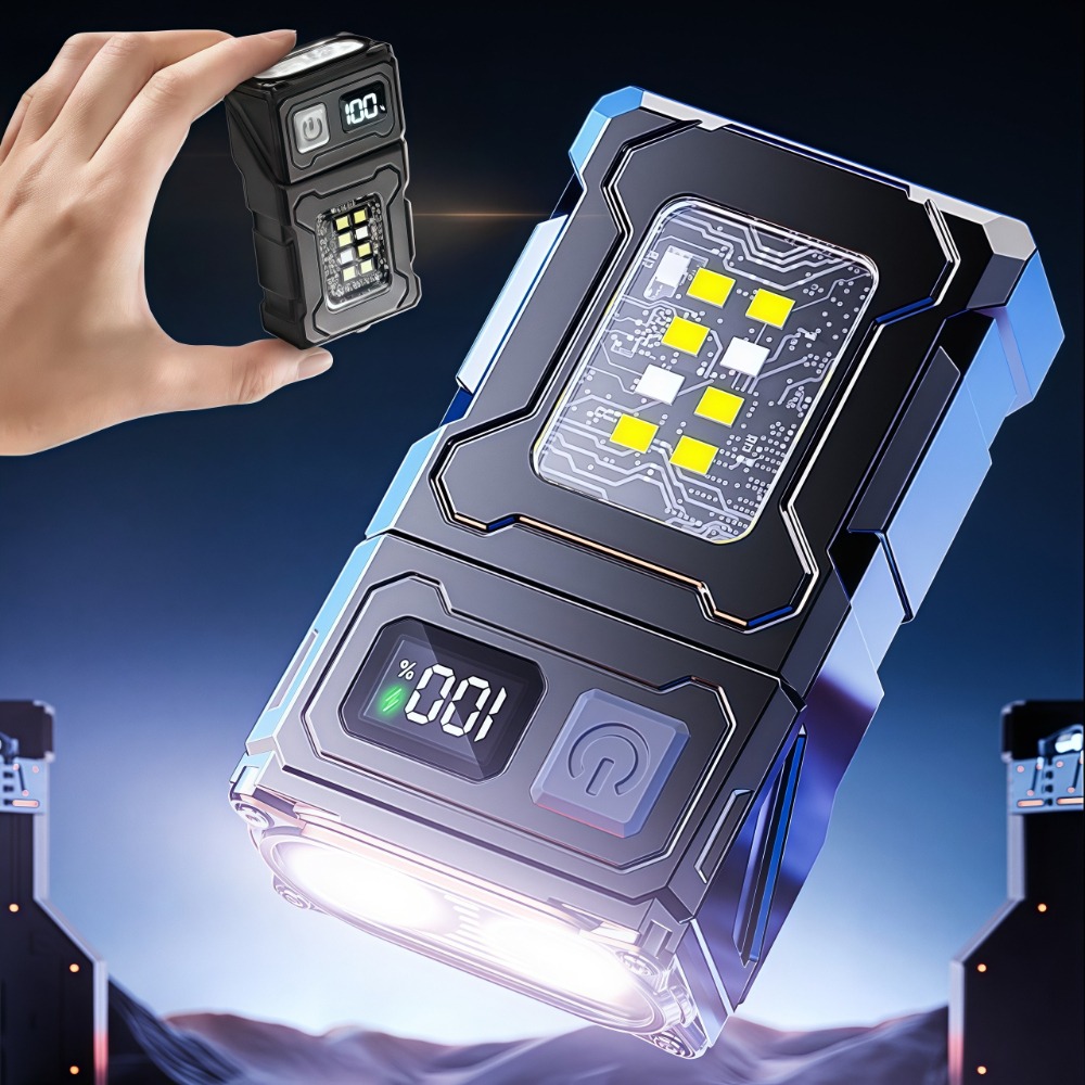 Outdoor Camping And Fishing - ไฟฉาย LED ขนาดเล็กแบบชาร์จไฟได้ พร้อมคลิปแม่เหล็ก ไฟทำงานแบบพกพา ไฟพวงกุญแจ