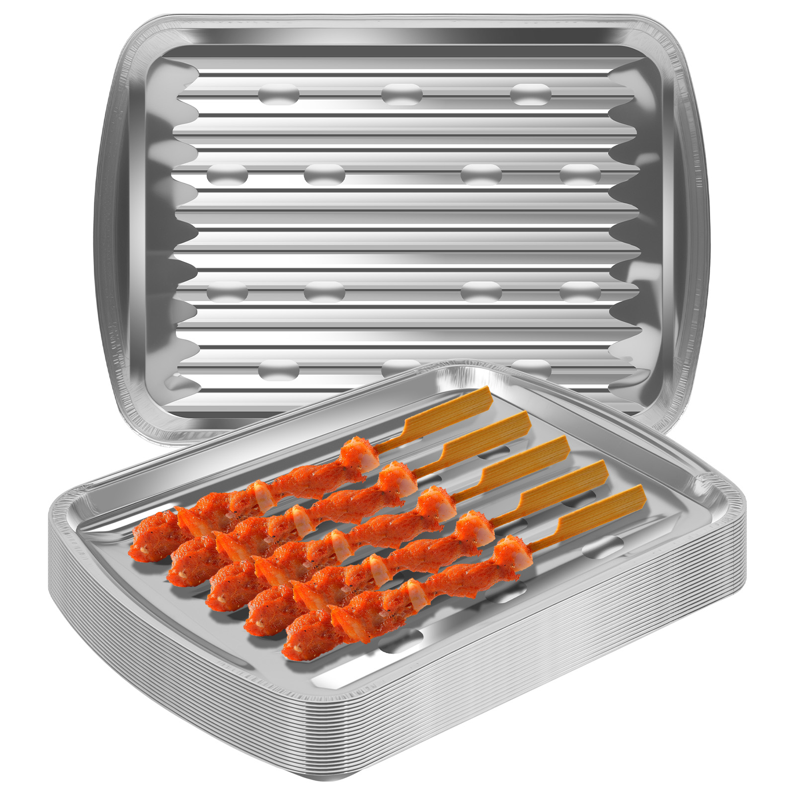 Kitchen Outdoor Camping - ถาดฟอยล์อลูมิเนียม ถาดอบแบบไม่ติดกระทะ เกรดอาหาร สำหรับปิ้งย่างกลางแจ้ง แคมป์ปิ้ง ปิ้งย่างปิกนิก