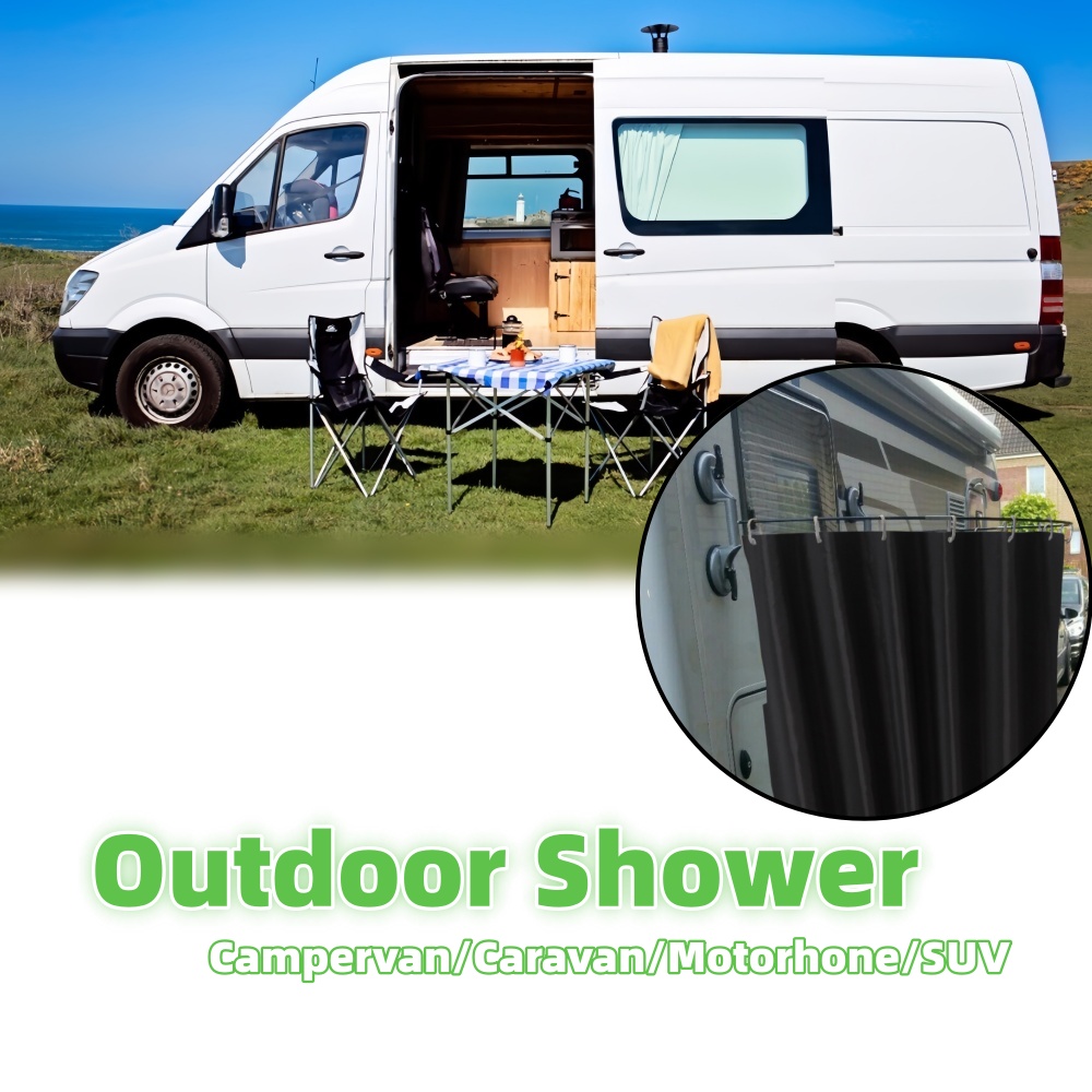 Outdoor Camping Showers - ม่านอาบน้ำสำหรับตั้งแคมป์กลางแจ้ง พร้อมถ้วยดูดติดตั้ง ราวแขวนกันน้ำ พกพาสะดวก ใช้สำหรับกั้นความเป็นส่วนตัวกลางแจ้ง สำหรับการเดินทาง