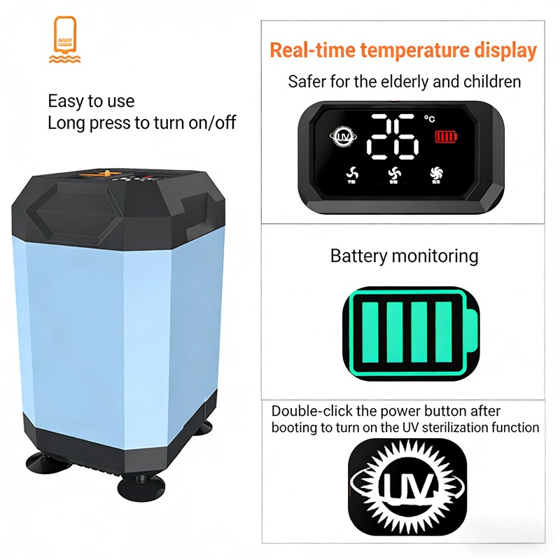 Outdoor Camping Showers - ฝักบัวพกพาสำหรับตั้งแคมป์กลางแจ้ง ความจุแบตเตอรี่ 5400mAh/9000mAh พร้อมหน้าจอแสดงผลและตัวกรอง U-V ปรับได้สามโหมด
