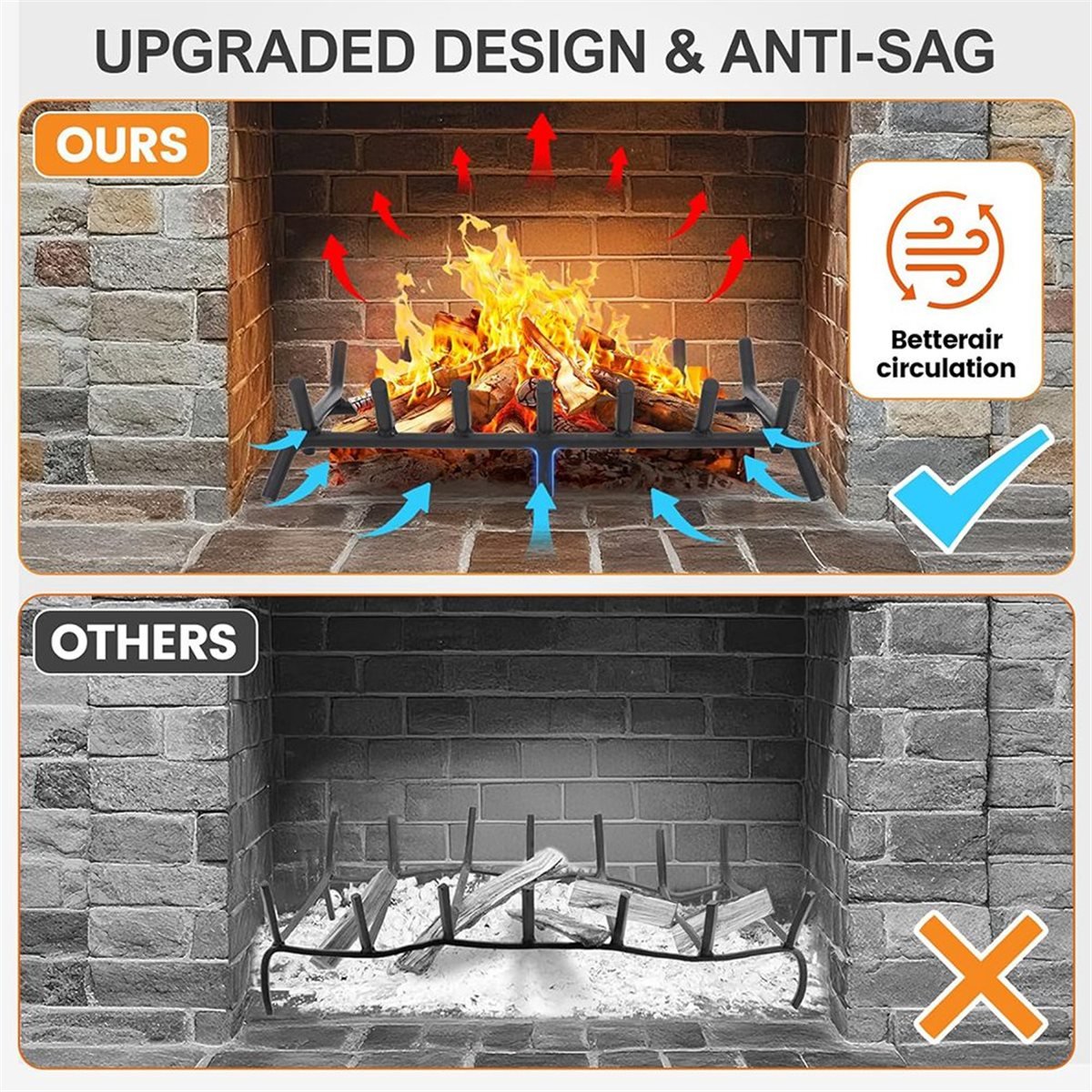 Outdoor Camping Fireplace - ตะแกรงวางฟืนสำหรับเตาผิงแบบใหม่ - ที่วางฟืนสำหรับเผาไม้ ถาดรองเตาไฟสำหรับงานหนัก สำหรับใช้ในบ้าน ปล่องไฟ
