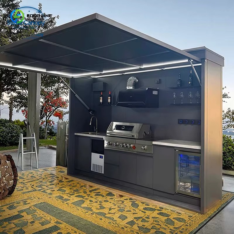Outdoor Camping Kitchen With Sink - ชุดครัวแคมป์ปิ้งกลางแจ้งแบบปรับแต่งได้อเนกประสงค์ พร้อมตู้บาร์บีคิวและอ่างล้างจาน สำหรับใช้ในสวนหลังบ้าน