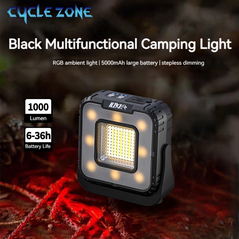 Outdoor Camping Zone - โคมไฟตั้งแคมป์แบบชาร์จไฟได้ 5000mAh ปรับความสว่างได้แบบไม่มีขั้นบันได แสงสร้างบรรยากาศ ใช้แขวนกลางแจ้งสำหรับเต็นท์ เหมาะสำหรับกรณีฉุกเฉิน
