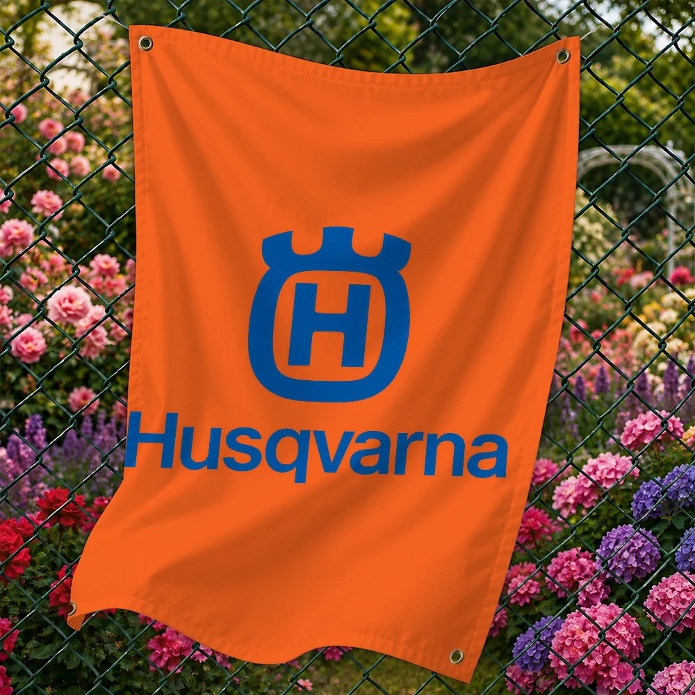 Outdoor Camping Brand - ธงตกแต่งแบรนด์ H-Husqvarna Moto สำหรับงานปิกนิกกลางแจ้ง งานปาร์ตี้ งานศิลปะ