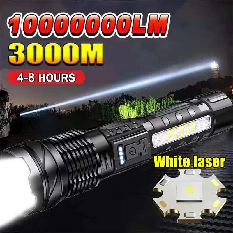 Outdoor Camping And Fishing - ไฟฉาย LED กำลังสูง พร้อมหน้าจอแสดงสถานะแบตเตอรี่ ชาร์จผ่าน USB