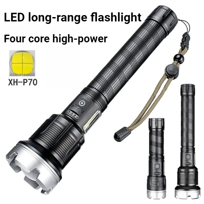 Outdoor Camping And Fishing - ไฟฉาย LED กำลังสูงแบบยืดหดได้ ระยะไกล แสดงพลังงาน ซูมได้