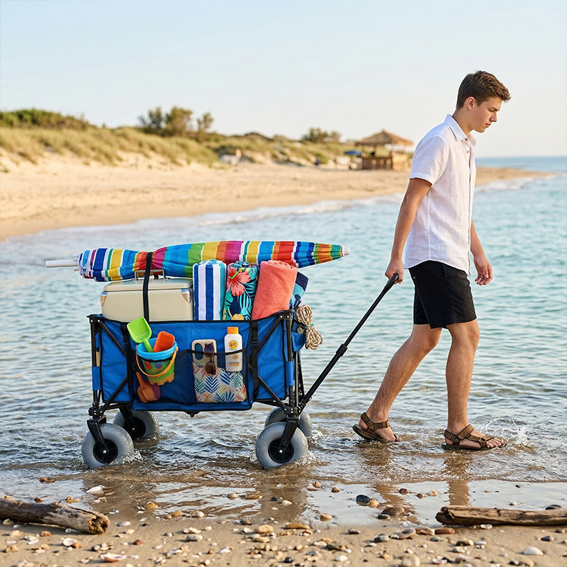 รถเข็นชายหาดโลหะพับได้ ล้อบอลล - Outdoor Camping Folding Table บทวิจารณ์และราคา