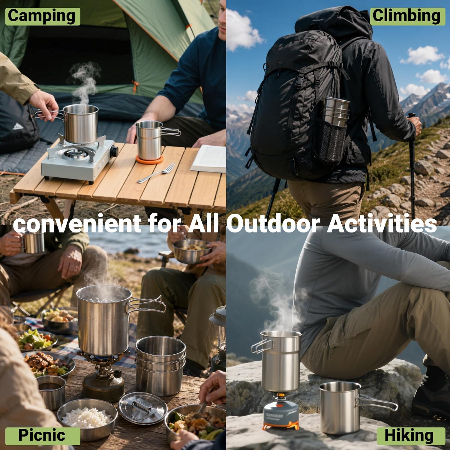 แก้วพับได้สำหรับแคมป์ปิ้ง หม้อ - Outdoor Camping Cooking Set บทวิจารณ์และราคา