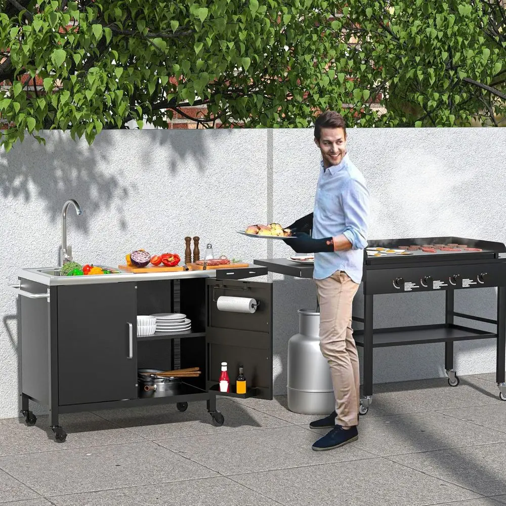 เกาะครัวกลางแจ้งพร้อมอ่างล้างจ - Outdoor Camping Kitchen With Sink บทวิจารณ์และราคา
