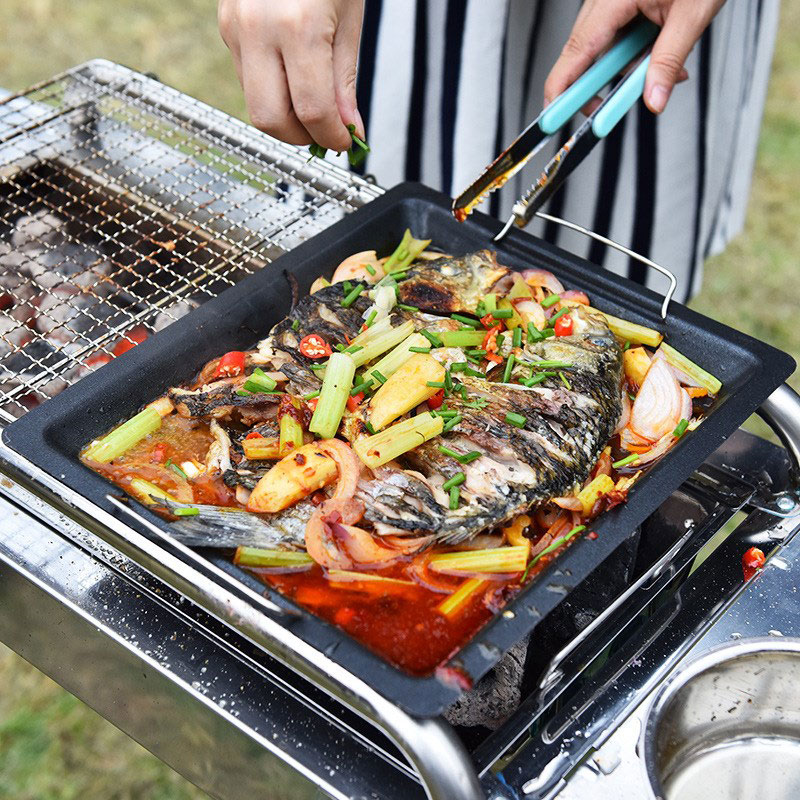 กระทะย่างทรงสี่เหลี่ยมหนาสำหรั - Outdoor Camping Cooking Set บทวิจารณ์และราคา