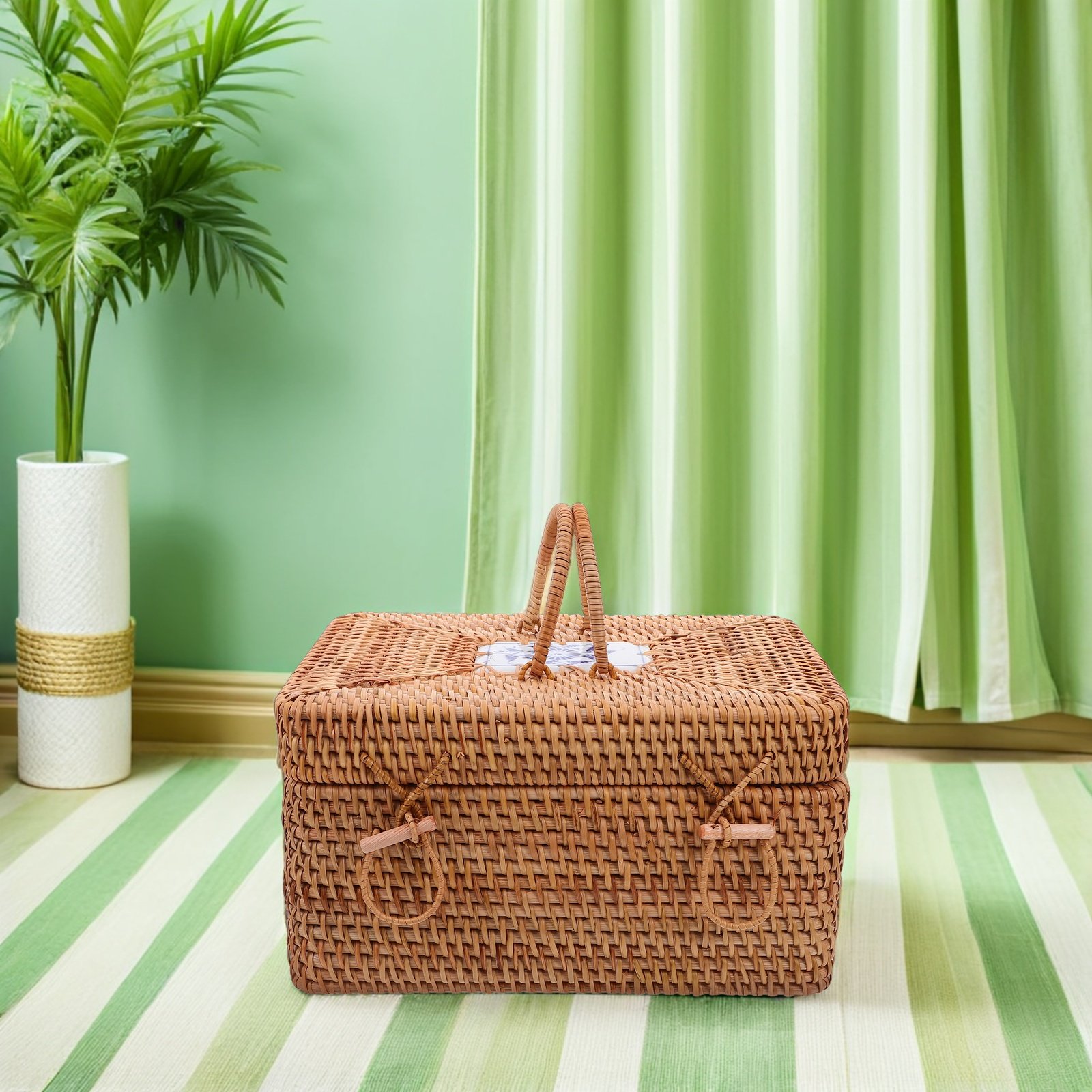 ตะกร้าปิกนิกหวายสานมือพร้อมหูจ - Outdoor Camping Storage Box บทวิจารณ์และราคา